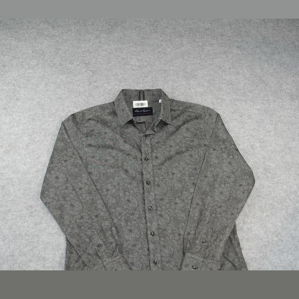 Robert Graham Mens Button Down Shirt M Gray Floral Sketch Tailored Fit